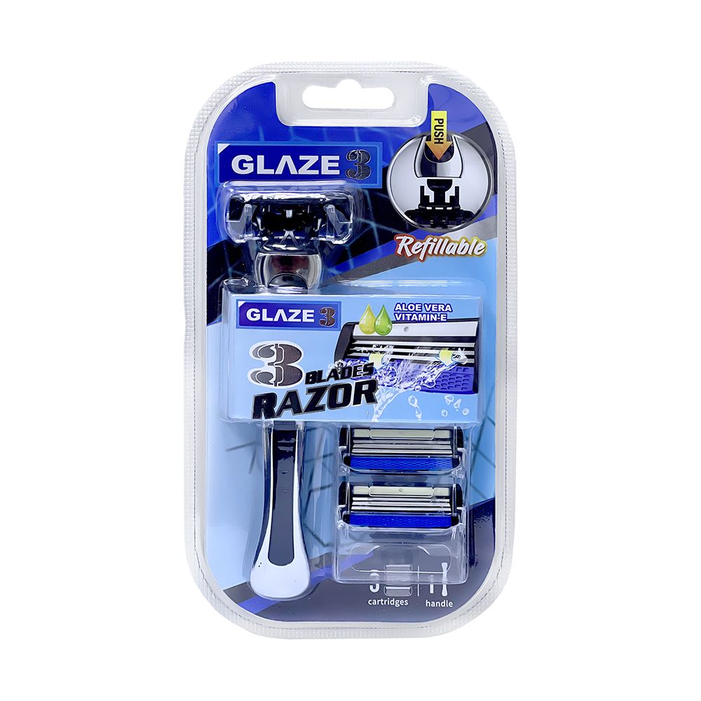 GLAZE-3 Metal Triple Blade Razor+3 Catridges