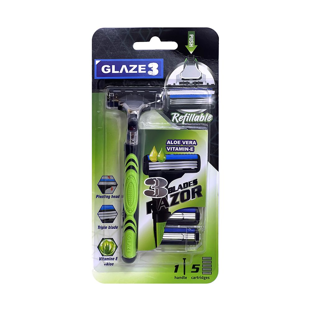 GLAZE-3 Razor Triple Blade Razor+5 Catridges 