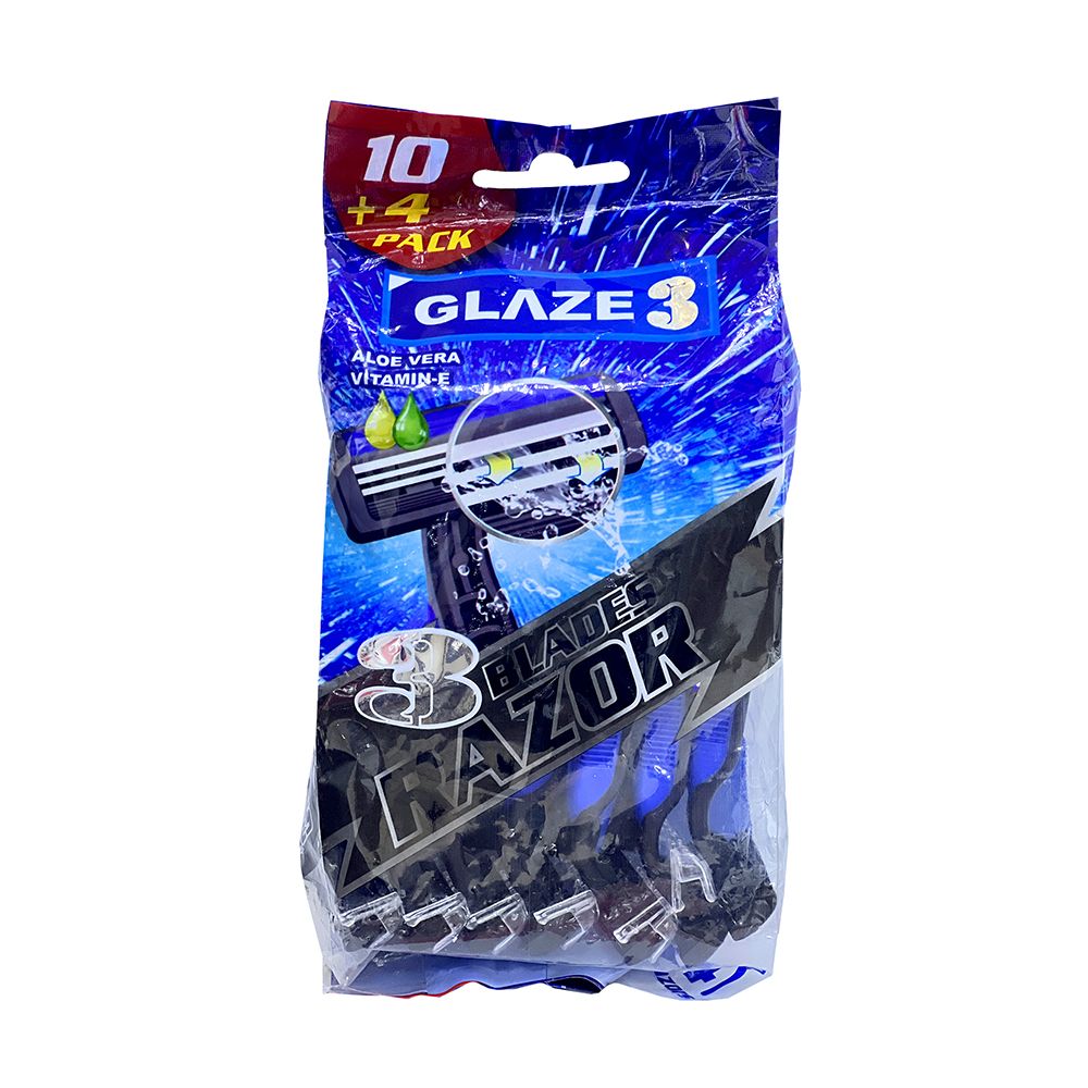 GLAZE-3 Disposable Razor Triple Blade 10+4 Pack